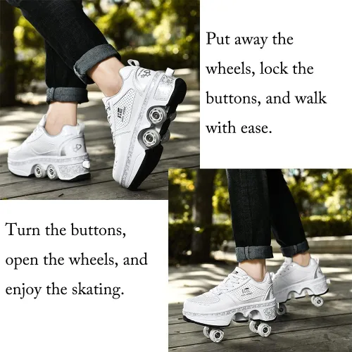 Vista 2 de Patines de ruedas y zapatillas 2 en 1 unisex con ruedas retráctiles para exteriores, diversión y fitness, patines de patada
