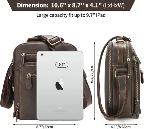Vista 2 de Ringsun Bolso pequeño de cuero para hombre, bolso de cuero para hombre, bolsa de mensajero para hombre, bolsa cruzada con cremallera, bolsa