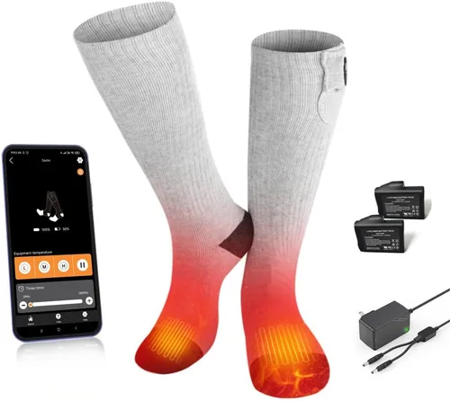 Vista 9 de SAVIOR HEAT Calcetines térmicos para hombres y mujeres con control por aplicación, batería recargable, calefacción eléctrica, calcetines para esquí