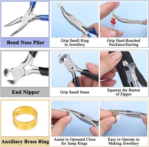 Vista 4 de 5 Packs Jewelry Pliers Set, Making Tools With Needle/Round/Chain/Bent/Zipper Pliers, Supplies Repair/Cut Kits for Crafting