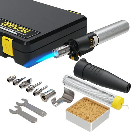 Vista 8 de LEXIVON Kit multiusos de soldador de butano Juego de 7 puntas de llama ajustable inalámbrico de encendido automático Grado Profesional