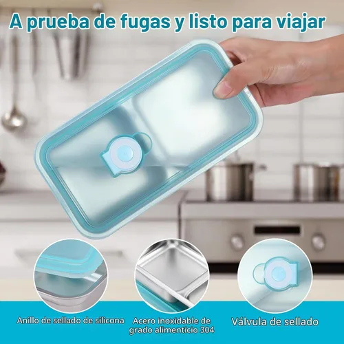 Vista 4 de Recipientes de Acero Inoxidable para Snacks con Tapas, Paquete de 2 Loncheras Reutilizables Grab and Go de 2 Compartimentos para Viajes y Campamento