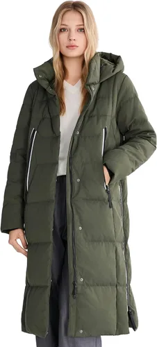 Vista 12 de Orolay Chaqueta de Plumón Larga Engrosada para Mujer, Abrigo de Plumón de Invierno, Chaqueta Acolchada con Capucha y Cremallera Lateral Índigo