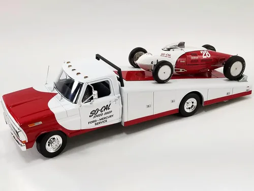 Vista 2 de 1970 F-350 Camión Rampa Rojo y Blanco So-Cal Speed Shop Edición limitada a 976 piezas en todo el mundo 1/18 Modelo de coche fundido a troquel por