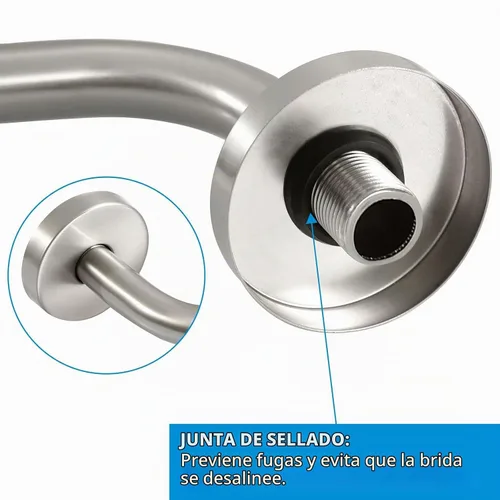 Vista 6 de Voolan Brazo de ducha con brida y cinta de teflón, brazo de extensión de cabezal de ducha para cabezal de ducha fijo de baño, acero inoxidable