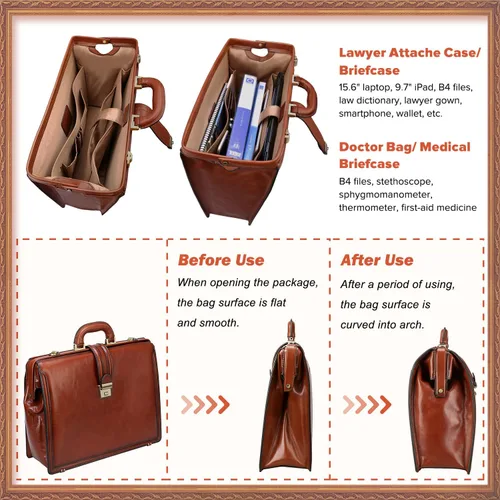 Vista 7 de Banuce Maletín vintage de cuero italiano de grano completo para hombres, 15.6 pulgadas, abogado legal, maletín para médico, bolsa de sujeción