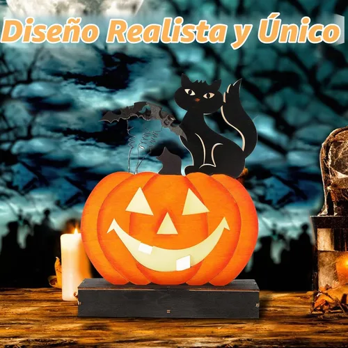 Vista 2 de Decoraciones de Halloween luces de calabaza para interiores, funciona con pilas, decoración de mesa de madera iluminada para decoración de Halloween