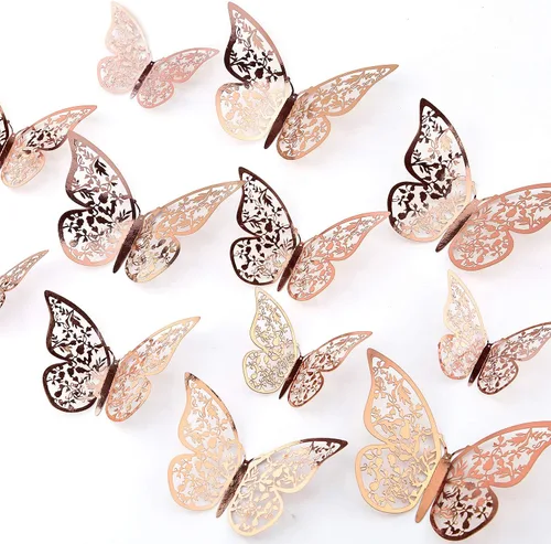 Vista 14 de AIEX 24 calcomanías de pared de mariposa 3D, adornos de mariposa 3D, calcomanías vívidas extraíbles con 3 tamaños diferentes para decoración