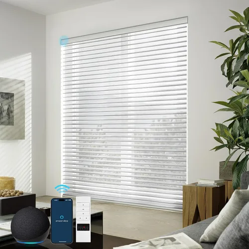 Vista 18 de ZSTARR Shangri-La Motorized - Persianas enrollables para ventana con filtro de luz, compatibles con control remoto Alexa Google, persianas