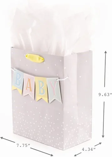 Vista 3 de Hallmark Bolsa de regalo para bebé mediana de 9 pulgadas con papel de seda (llave en gris)