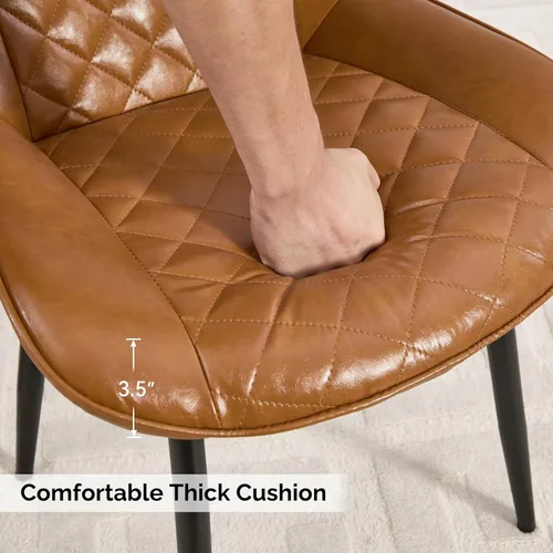 Vista 6 de Silla de Comedor, Sillas de Comedor Modernas con Cojines Gruesos, Sillas de Comedor y Cocina Tapizadas en Cuero Sintético con Patas Metálicas Marrón