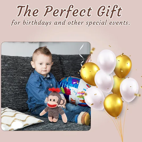 Vista 3 de Plushland Adorable mono calcetín, el original juguete de peluche tradicional tejido a mano, regalo para niños, bebés, adolescentes, niñas y niños