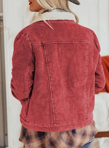 Vista 4 de SHEWIN Chaquetas casuales de pana Sherpa para mujer, de manga larga, con botones, de forro polar, con solapa