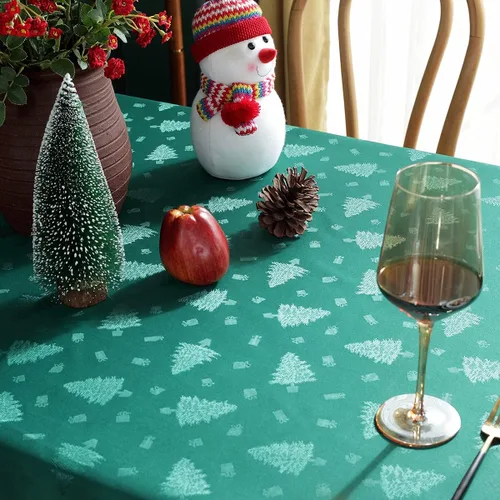 Vista 5 de SASTYBALE Mantel de Navidad rectangular, mantel de jacquard a prueba de derrames y resistente a las arrugas, con patrones de árbol de Navidad