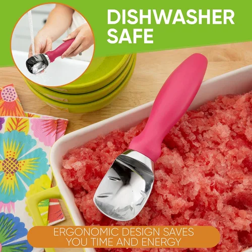 Vista 7 de Spring Chef - Cuchara para helado rosa de alta resistencia con mango suave, cuchara profesional para helado, cuchara de metal para masa de galletas