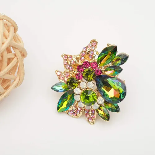 Vista 4 de Anillos de lujo para mujer, con diseño de hojas de cristal austriaco, para cóctel, elástico, ajustable, accesorios de joyería