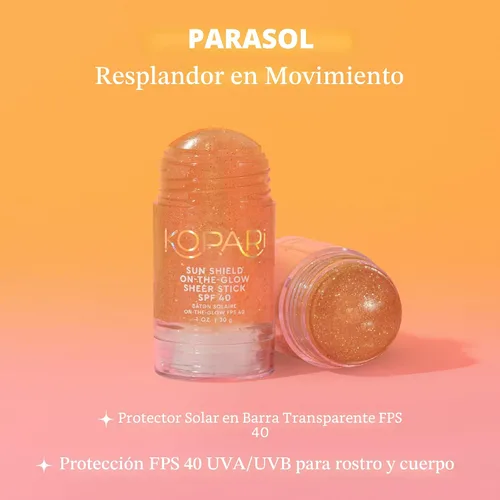 Vista 2 de Kopari Sun Shield On-The-Glow - Protector solar transparente SPF 40, resistente al sudor y al agua, protector solar enrollable para cara y cuerpo