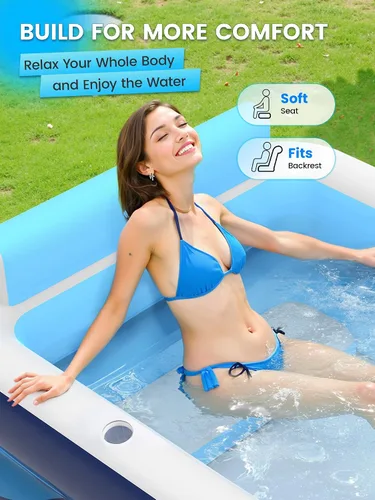 Vista 3 de VISTOP Piscina inflable para adultos o niños con asientos/portavasos, grandes y gruesos, piscina fresca para la familia, piscina de agua inflable