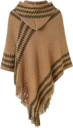 Vista 2 de Ferand Women's Hooded Zigzag Striped Knit Cape Poncho Sweater with Fringes