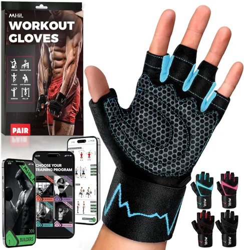 Vista 10 de MhIL Guantes de entrenamiento para hombres – Guantes de gimnasio cómodos para hombres con agarre mejorado para seguridad y protección de las manos