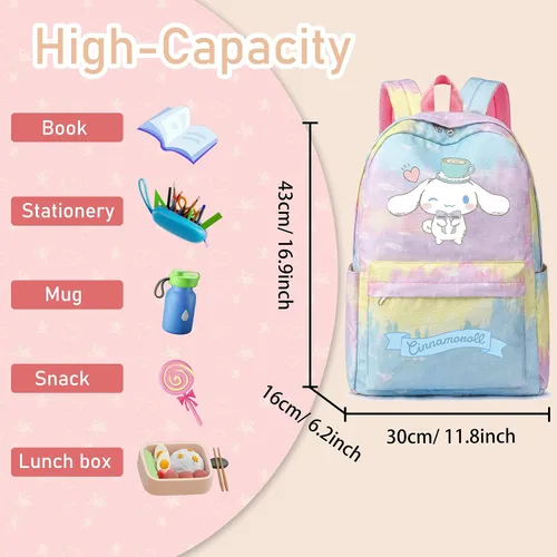 Vista 3 de Roffatide Anime Cinnamoroll Print Casual Mochila Big Ear Dog Laptop Mochila