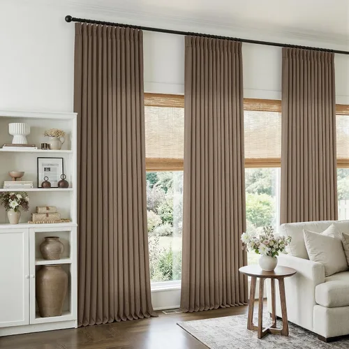 Vista 69 de TWODRAPES Juego de 2 paneles de cortinas plisadas de lino de 96 pulgadas de Avena