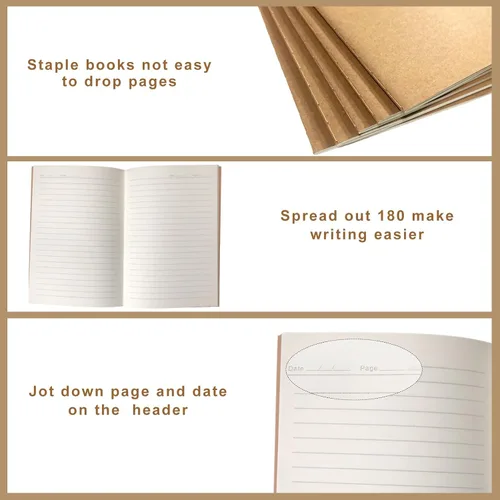 Vista 5 de Paquete de 120 cuadernos de papel kraft, tamaño A5, de tapa blanda rayada, cuadernos a granel para estudiantes adultos, escritura, bocetos, viajes