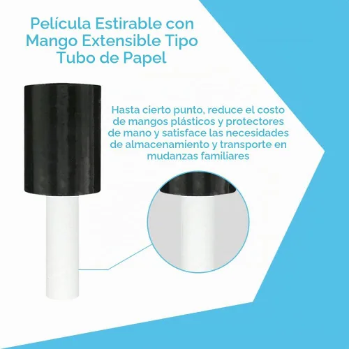 Vista 4 de Película elástica con asa, 5 pulgadas x 1000 pies, envoltura retráctil para suministros de mudanza, película de plástico negra autoadhesiva