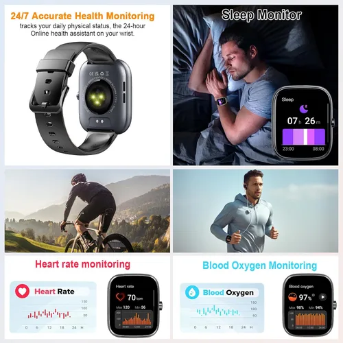 Vista 2 de Reloj inteligente para hombres y mujeres (respuesta/hacer llamadas), reloj inteligente con pantalla HD de 1.91 pulgadas, monitor de ritmo