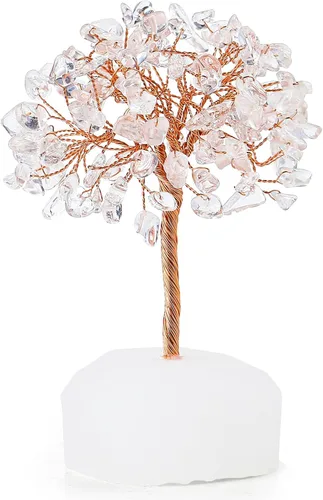 Vista 20 de QINJIEJIE Árbol de cristal de cuarzo rosa, cristales curativos, decoración de escritorio rosa, árbol de piedras preciosas naturales, base de alambre