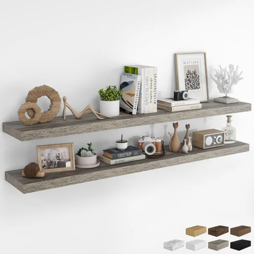 Vista 99 de RICHFOCUS Estantes flotantes de 8 pulgadas para estantes cuadrados de pared para dormitorio, cocina, baño, estante flotante de madera rústica