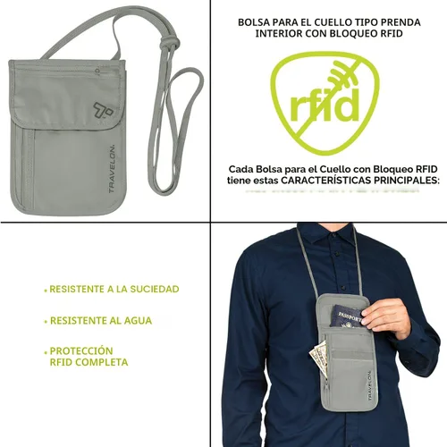 Vista 6 de Travelon Cartera de viaje con bolsa de cuello para ropa interior, Gris
