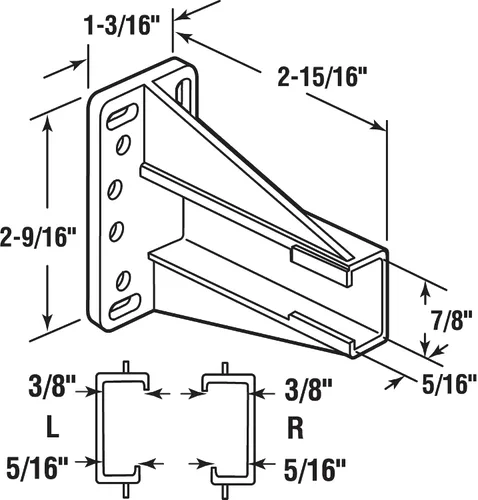 Vista 2 de Prime-Line R 7240 Soportes de riel lateral para cajón, nailon blanco (1 par)