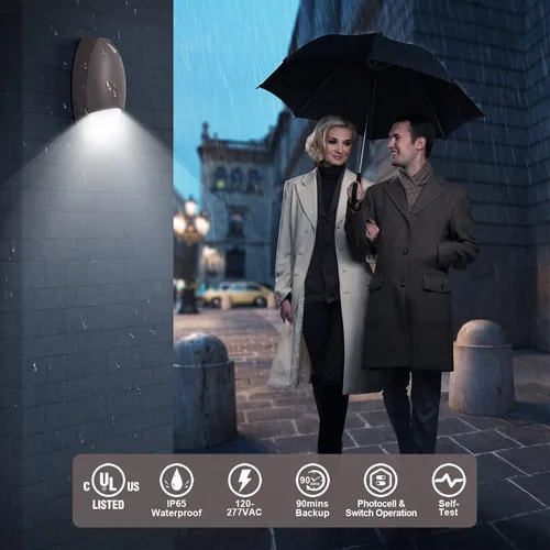 Vista 2 de Luz de emergencia LED para exteriores con sensor de fotocélula de reserva de batería, diagnóstico de autoprueba, paquete de pared comercial