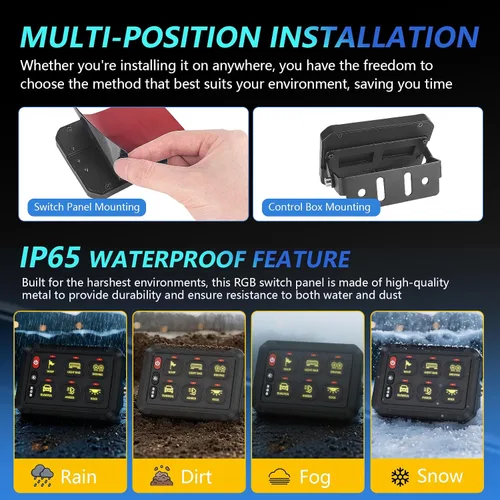 Vista 6 de Chelhead Panel de interruptor Bluetooth de 6 bandas, panel de interruptor de barco con disyuntor IP 65, impermeable, estroboscópico de flash