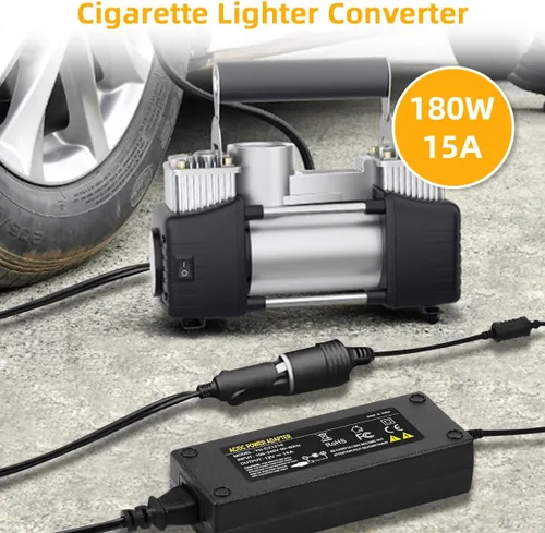 Vista 13 de Convertidor de CA a CC de 180W, adaptador de corriente de 110V a 12V 15A para encendedor de cigarrillos de auto AC/CC, fuente de alimentación