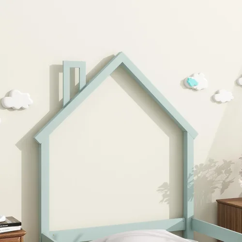Vista 4 de Harper & Bright Designs Cama de suelo individual para niños con cabecera en forma de casa, cama de plataforma de madera tamaño individual