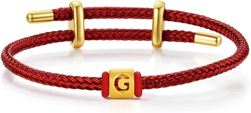 Vista 12 de ZHOU LIU FU Pulsera de Oro de 24K con Dijes de Iniciales, Pulseras Ajustables de Cadena Roja con Dijes de Letras y Corazón A-Z, Brazalete Apilable