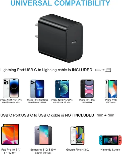 Vista 5 de Cargador súper rápido para iPhone 14, 13, 12, 11, paquete de 20 W, cargador de pared USB C rápido de 20 W, con cable de carga rápida de 6 pies