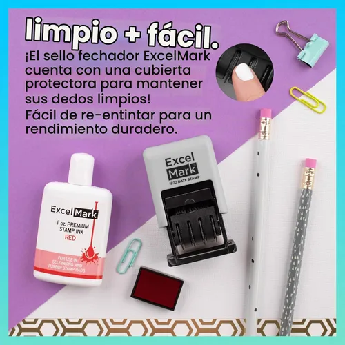 Vista 3 de ExcelMark 1822 Timbre de fecha – Perfecto para envíos, recepciones, fechas de vencimiento y fechas de pago (tinta negra, montura gris)
