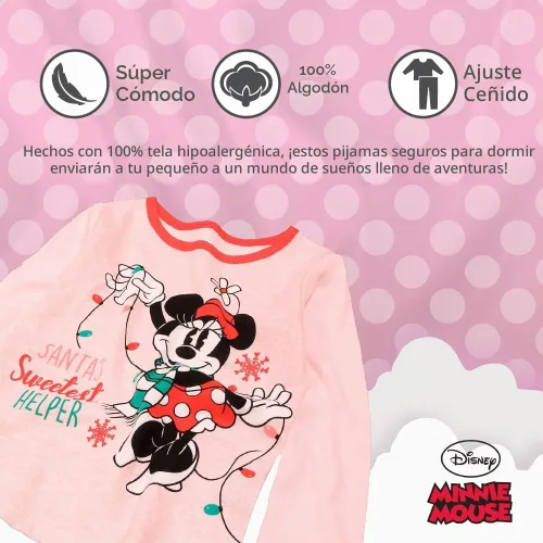 Vista 3 de Disney Conjunto de pijama de algodón a juego de 2 piezas de Minnie Mouse para niña, ajuste cómodo, suave y lindo para niñas
