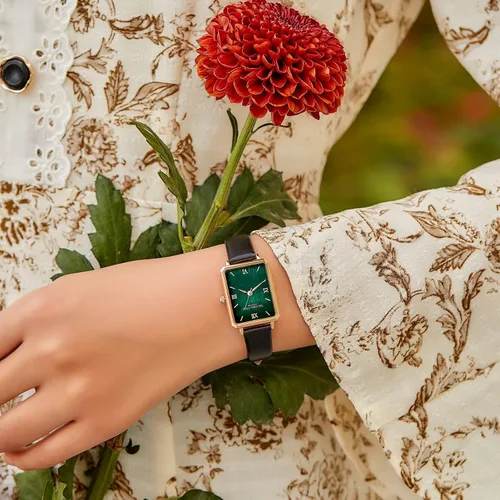 Vista 7 de VICTORIA HYDE Relojes de mujer Verde Madre de Pearl Dial Relojes de pulsera para mujer Correa de cuero genuino Caja rectangular clásica (verde)