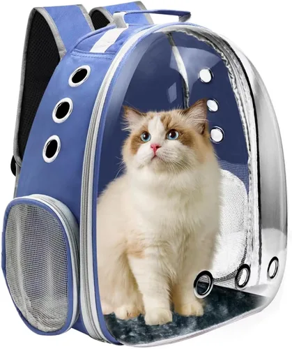 Vista 10 de Mochila transportadora para gatos, transportador de mascotas con diseño ventilado para transportar cachorros y gatos, mochila transportadora de Negro