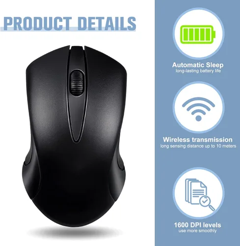Vista 6 de Handepo Paquete de 12 mouse inalámbrico a granel, mouse inalámbrico de computadora de 1600 DPI con 3 botones, mouse inalámbrico para laptop