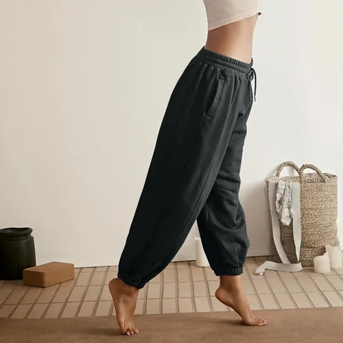 Vista 2 de Pantalones deportivos de forro polar de cintura alta para mujer, holgados, cómodos, elásticos, pantalones deportivos de entrenamiento casuales