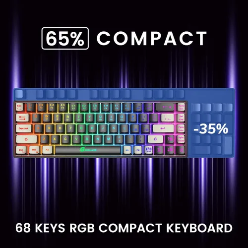 Vista 6 de Combo de teclado y mouse para juegos 65%, teclado retroiluminado RGB + mouse para juegos de 7200 DPI, teclado y mouse con cable ultra compacto