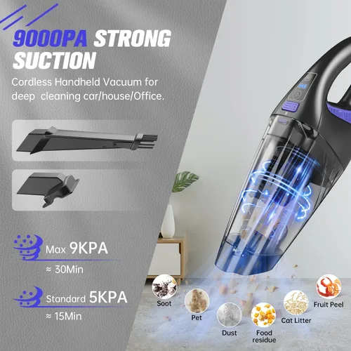 Vista 2 de IMINSO Aspiradora de mano inalámbrica para automóvil, 9000 PA, aspiradora de mano recargable inalámbrica con LED, ligera, aspiradora de mano