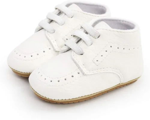 Vista 3 de Babelvit Mocasines Oxford para bebés y niñas, zapatos con cordones, zapatos para caminar primero, mocasines de piel sintética, suela de goma suave