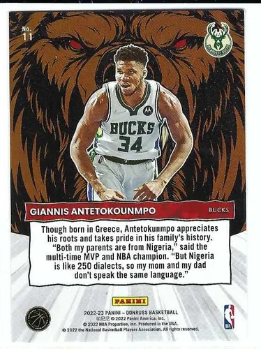 Vista 2 de GIANNIS ANTETOKOUNMPO 2022-23 Panini Donruss Unleashed #11 PRESS PROOF PARALLEL Card Milwaukee Bucks Basketball