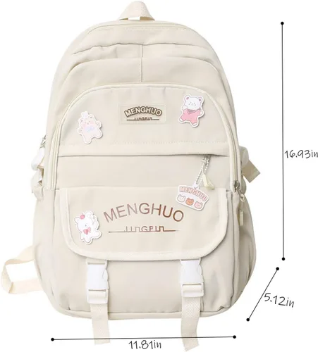 Vista 4 de Tenbip Mochila kawaii, mochila estética, mochila de preparación, suministros escolares kawaii con accesorios de oso.., Rosado